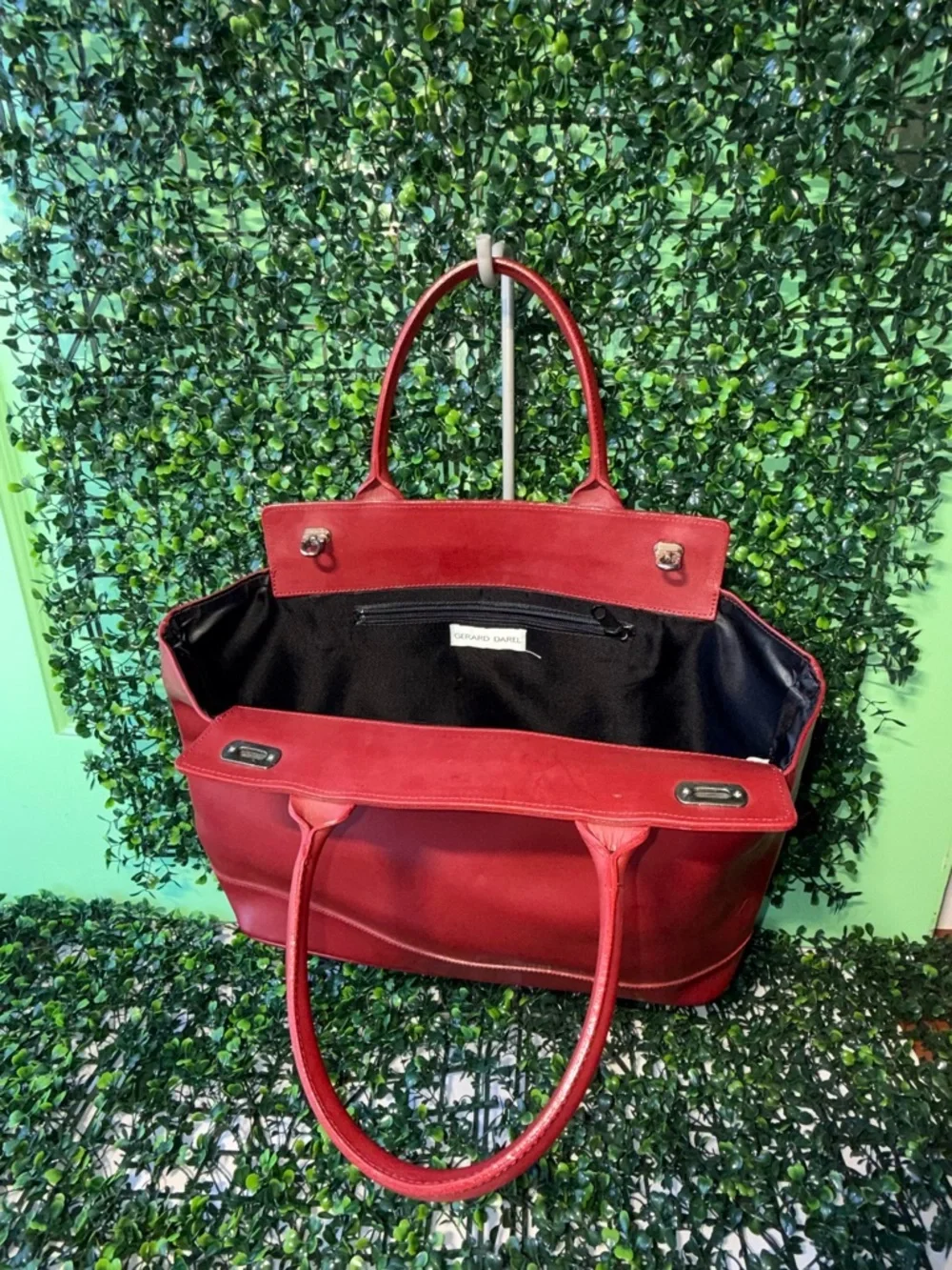 Authentic GERARD DAREL Red Leather Tote | Large Structured French Handbag